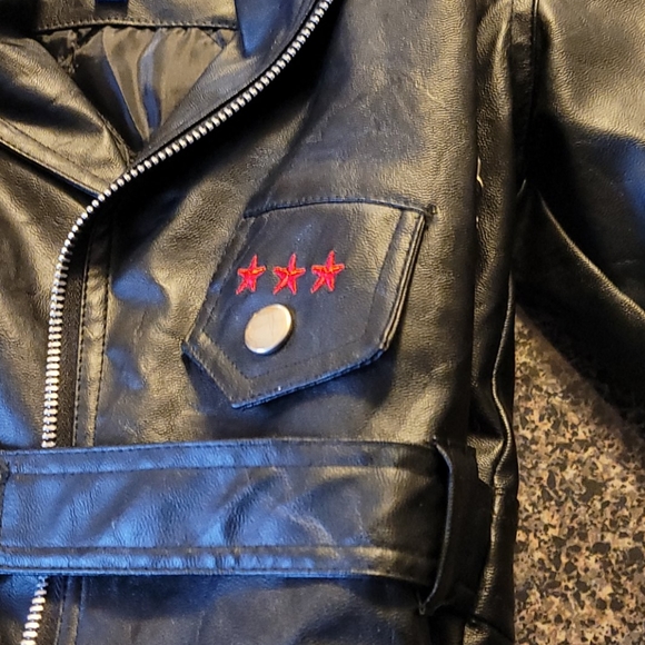 Rare kids biker jacket black leather like - Picture 3 of 6